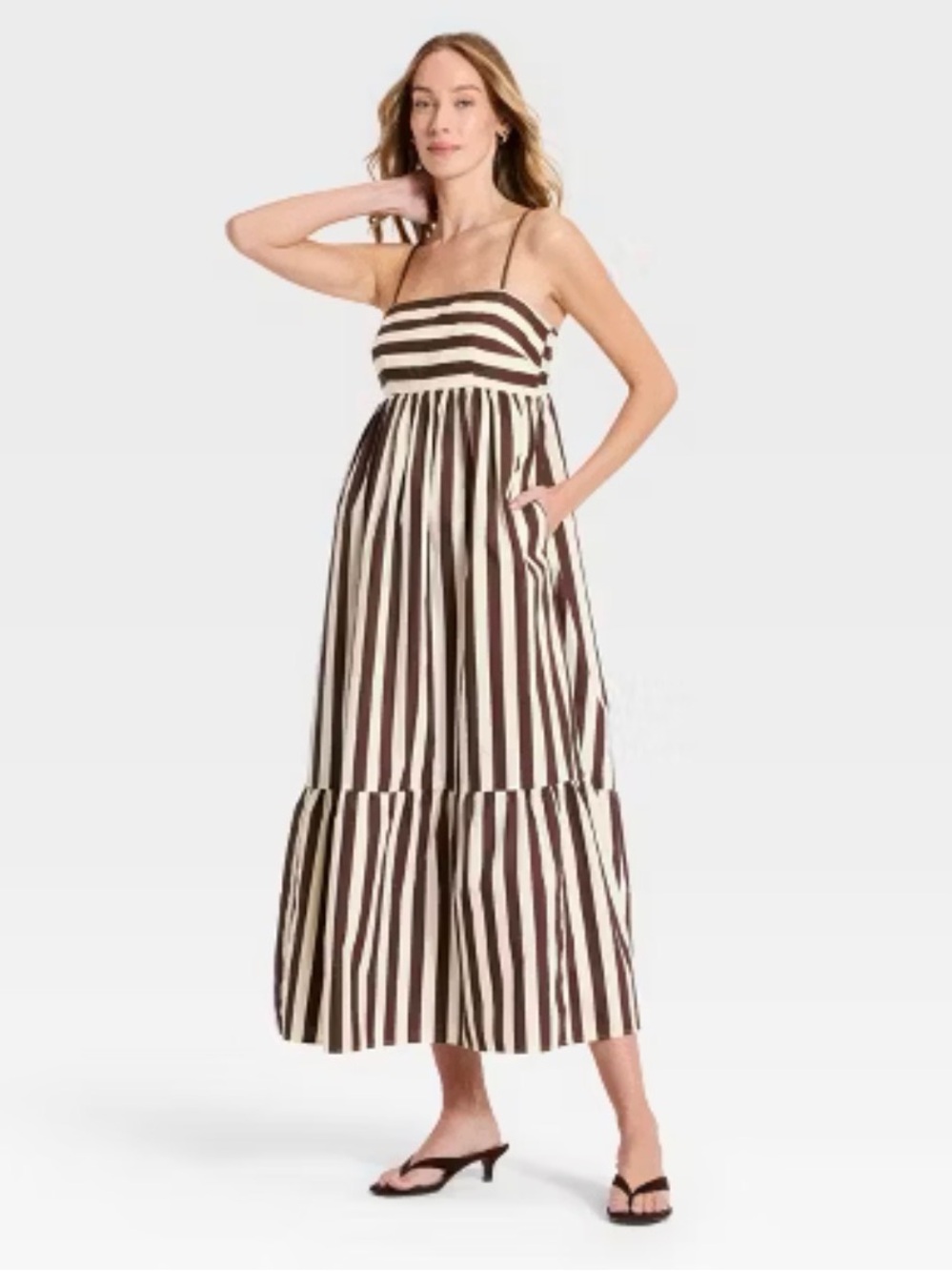 a new day Brown & Cream Striped Spaghetti-Strap Maxi Dress